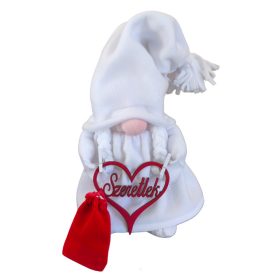   Aztadejó Valentin-napi manó fehér ruhában – „Szeretlek” szívvel