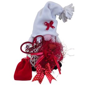   Aztadejó Valentin-napi manó piros pöttyös szoknyában – „Szeretlek” szívvel