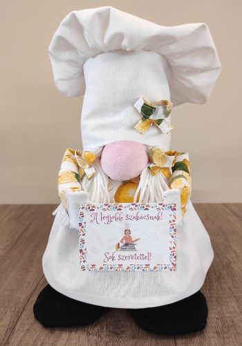 Aztadejó Manó Orrmanó 26 cm szakács lány manó citromos kötényben